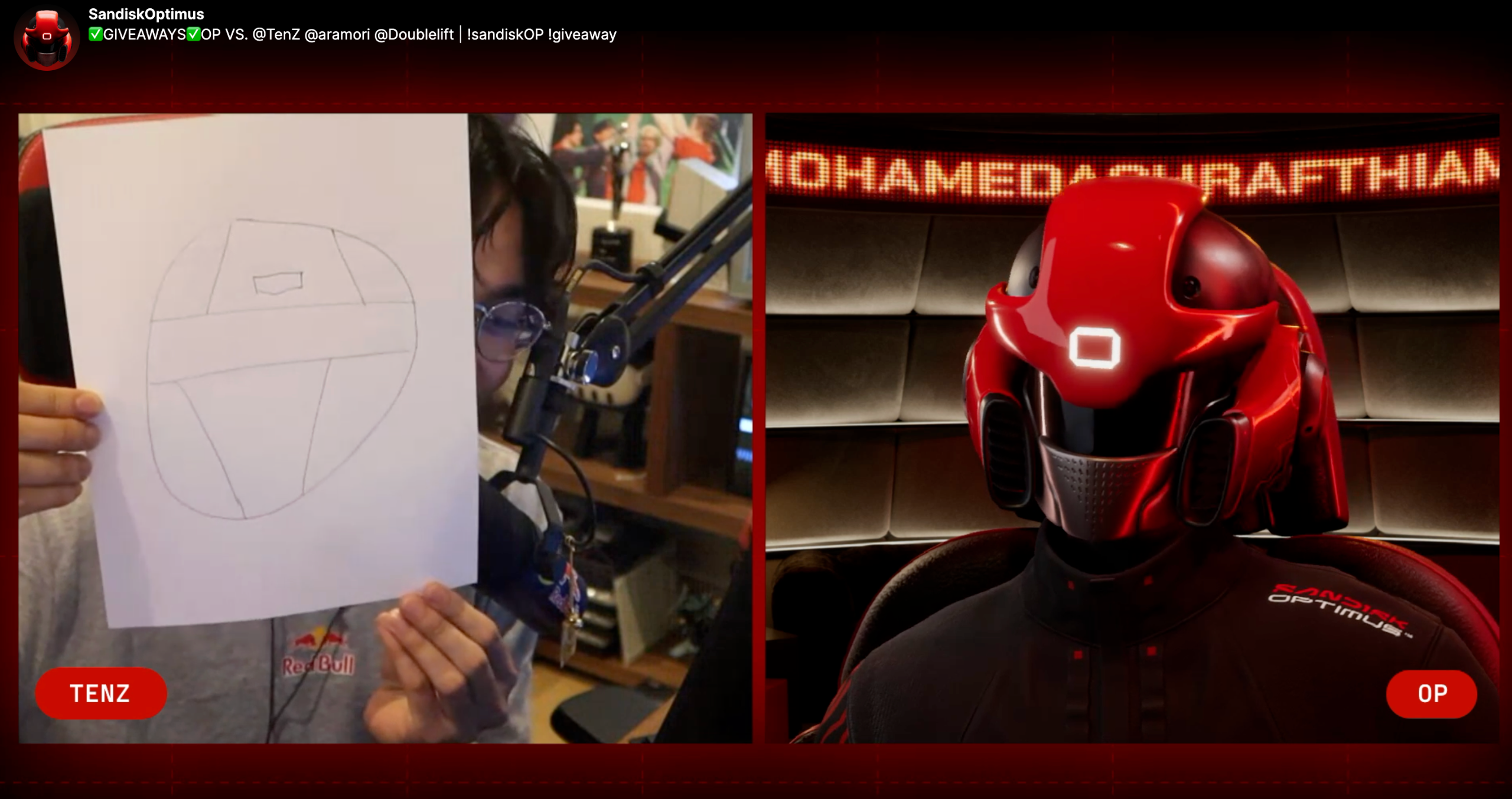TenZ showing off his drawing of OP's mask.
