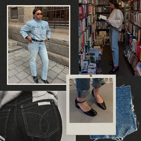 A collage of jeans with shoes to show the best shoes to wear with every jeans type.