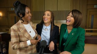 Robin Thede, Gabrielle Dennis, and Skye Townsend in court in A Black Lady Sketch Show