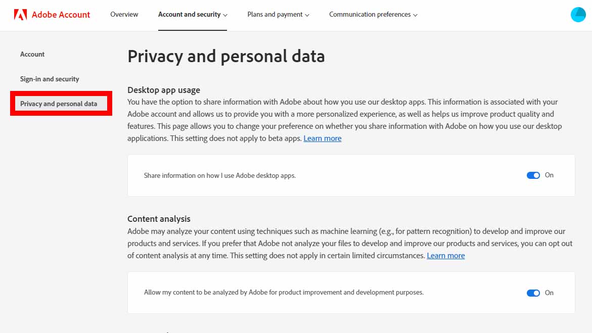 Privasi dan data pribadi Adobe Creative Cloud