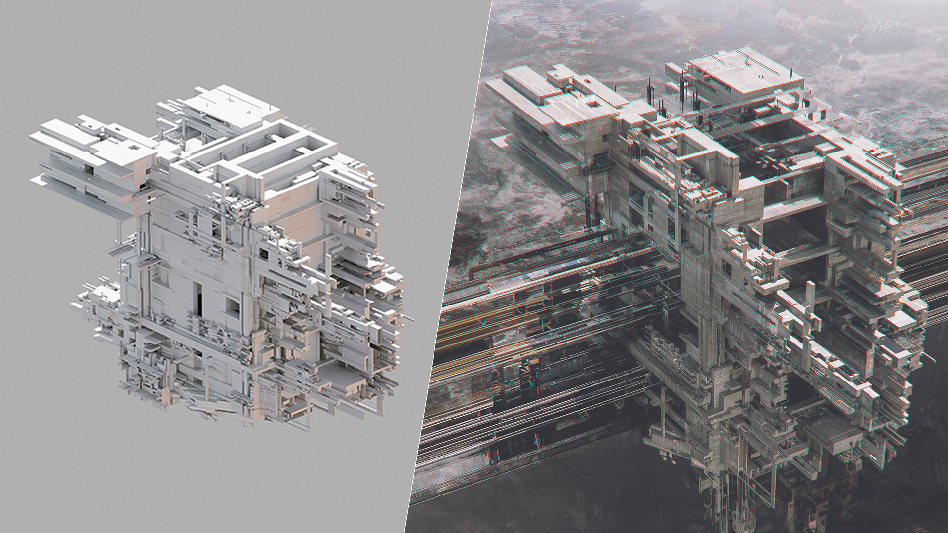 3D art showing sci-fi architecture