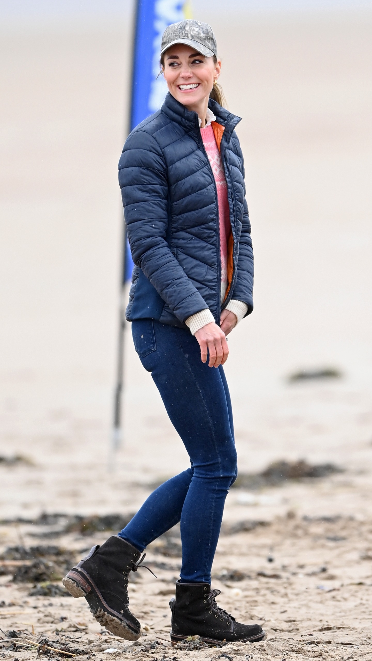 Catherine, Princess of Wales walks on West Sands beach after taking part in a land yachting session on May 26, 2021