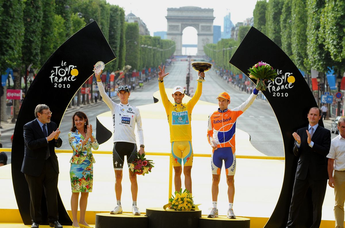 Alberto Contador on overall Tour podium for the final time in his career
