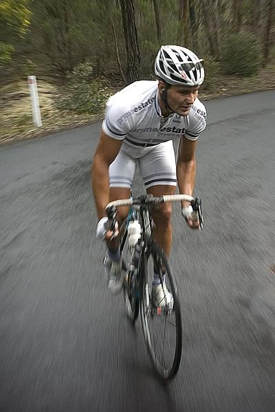 Donatas Bludzis (Prime Estate Buyers Agents) feels the pain on a climb during stage three.