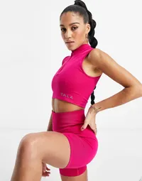 TALA Zahara medium support bra with half zip in pink | $51&nbsp;