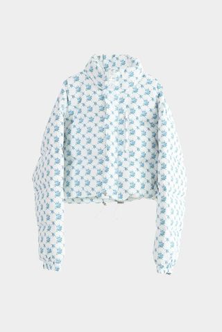 white floral puffer jacket
