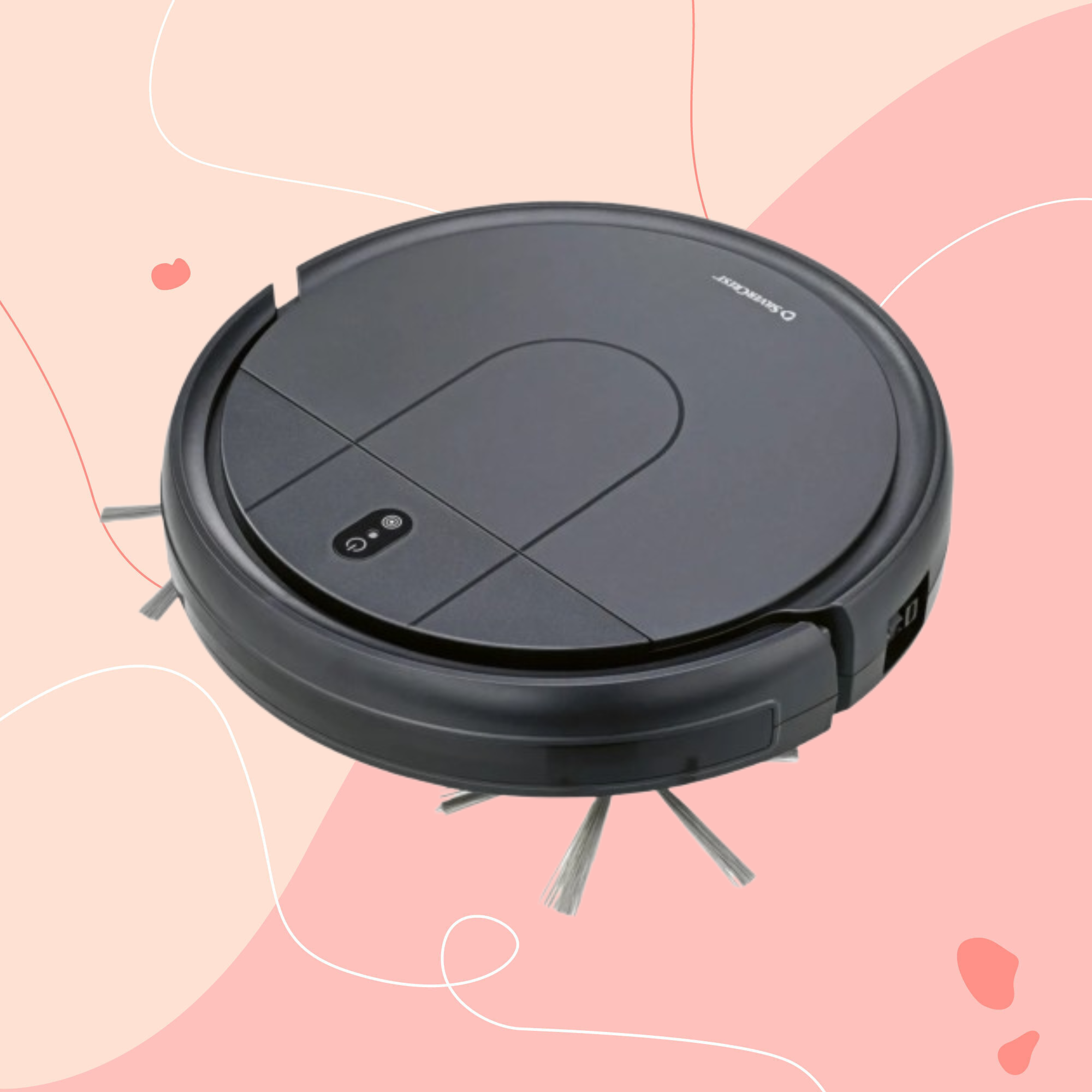 Lidl robot vacuum on a pink background.