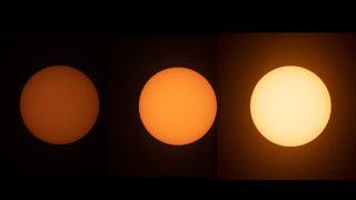 How to photograph a solar eclipse: image of three different exposures of the sun