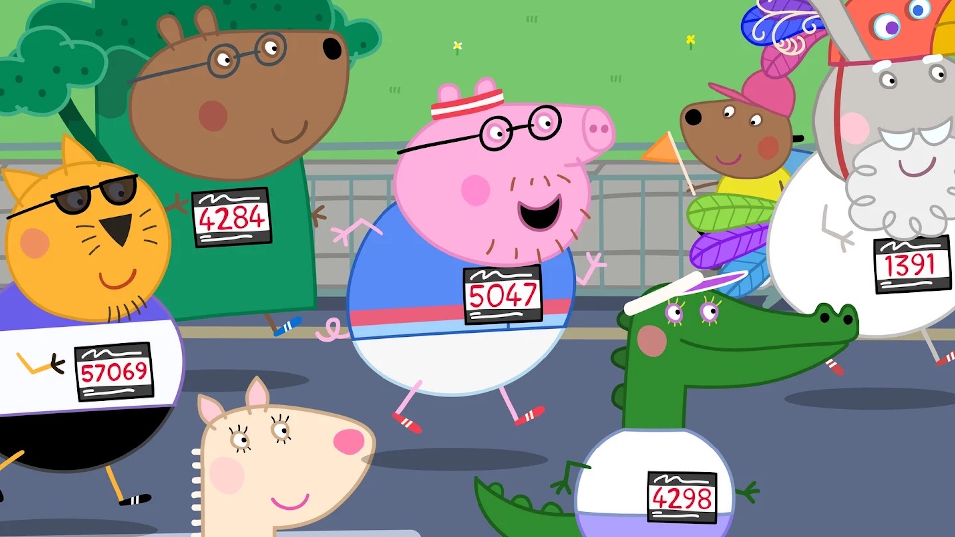 Daddy Pig running a marathon 