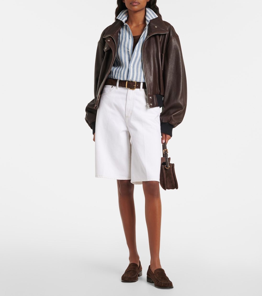 Nolan Denim Bermuda Shorts in White - Agolde