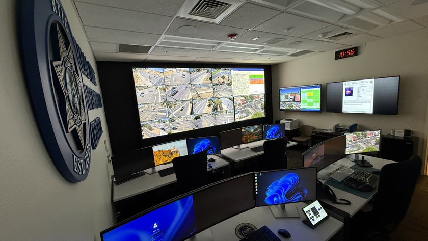 The video wall at the real time command center for the Clovis (CA) police department. 