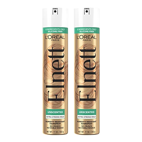 L'oreal Paris Elnett Unscented Hairspray, Up to 72-Hour Extra Strong Hold Formula With Humidity Resistant Frizz Control, Hairspray With Soft, Brushable Finish, 11 Oz, 2 Pack