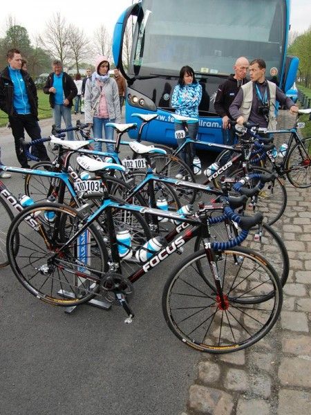 Milram's Focus bikes ready to go just before the start.