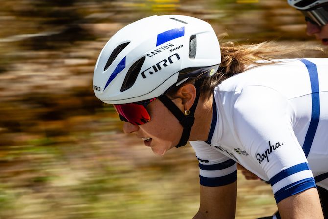 Omir Shapira (Canyon-SRAM) working hard at the front of the peloton during stage 1 of the 2019 Tour of California Women's Race
