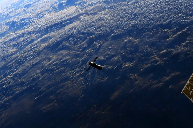 Images captured by European Space Agency astronaut Thomas Pesquet on July 26, 2021, show a Russian Progress capsule tugging the retired Pirs module to burn up in Earth's atmosphere.