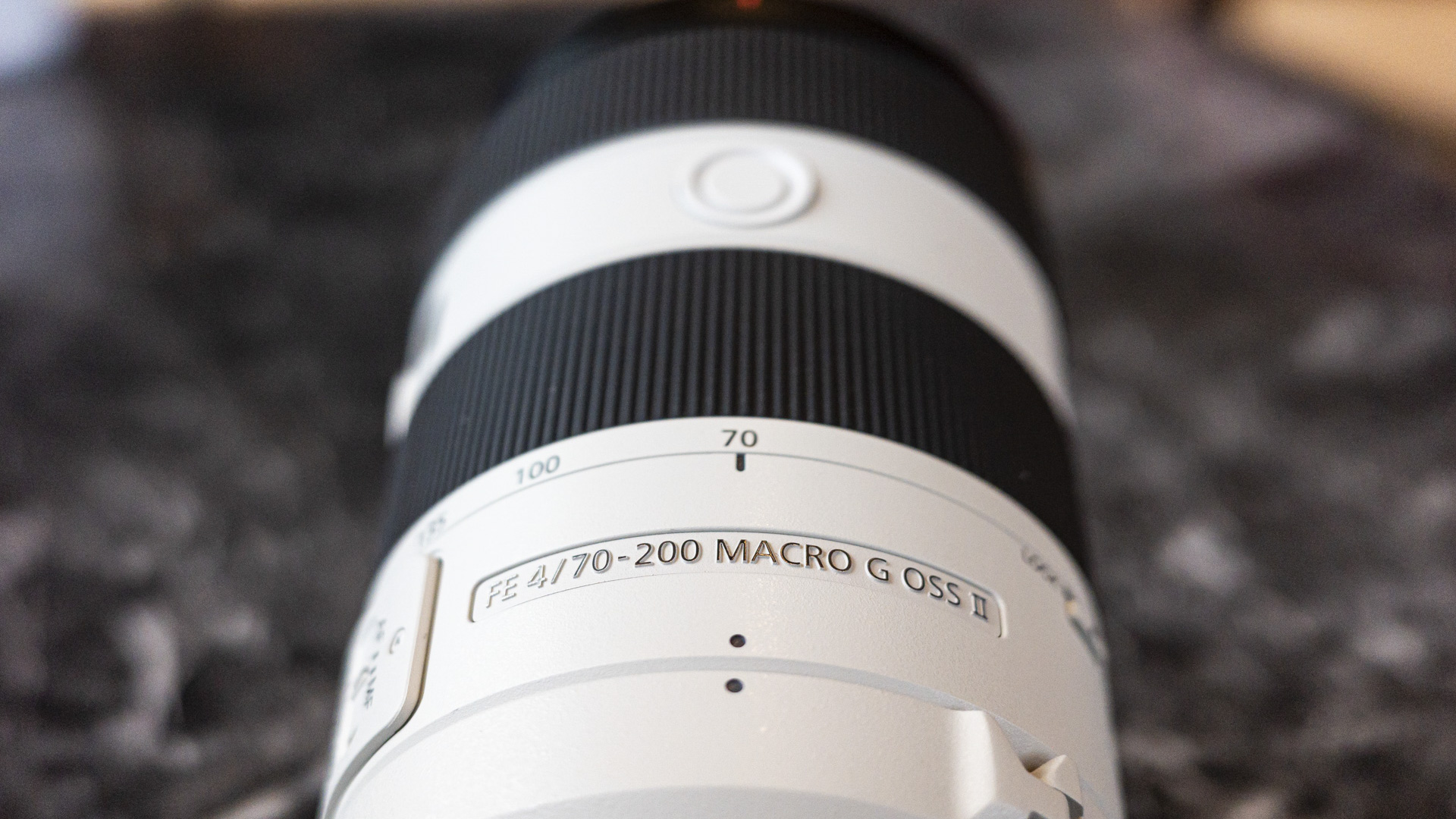 Close up of Sony FE 70-200mm F4 Macro G OSS II lens zoom ring