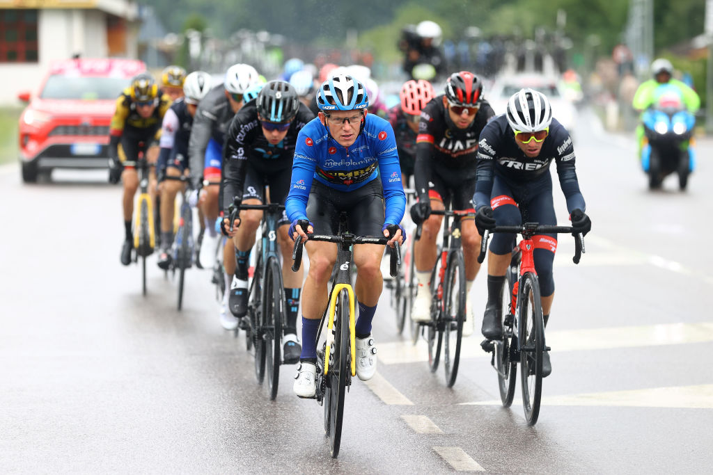 LAVARONE ITALY MAY 25 Koen Bouwman of Netherlands and Team Jumbo Visma blue mountain jersey competes in the breakaway during the 105th Giro dItalia 2022 Stage 17 a 168 km stage from Ponte di Legno to Lavarone 1161m Giro WorldTour on May 25 2022 in Lavarone Italy Photo by Michael SteeleGetty Images