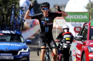 Romain Bardet (DSM) takes victory on stage 14 of the 2021 Vuelta a España on Pico Villuercas