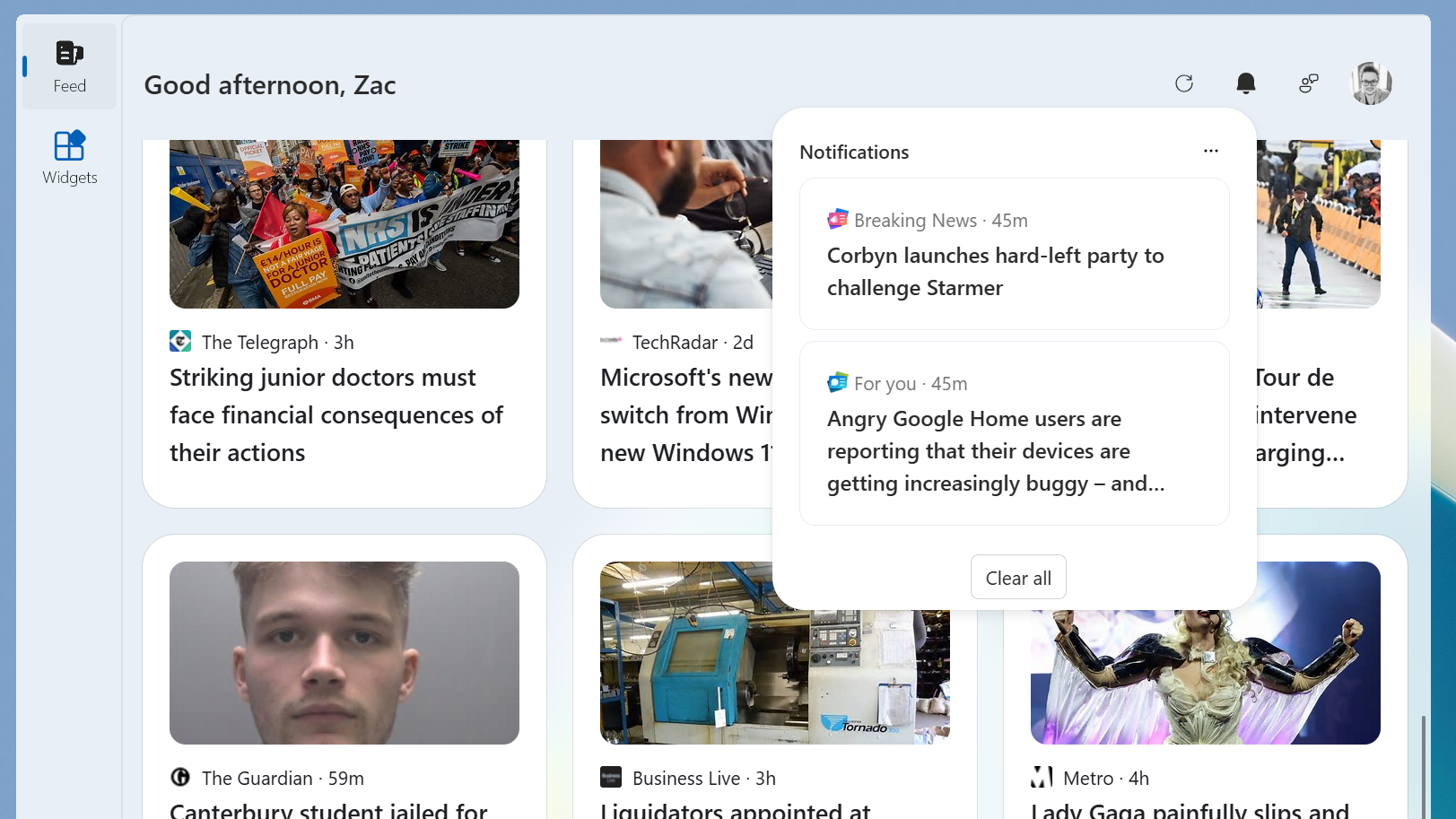 Windows 11 Widget Panel with Copilot Feed