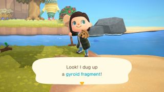 Digging up a gyroid fragment in Animal Crossing: New Horizons