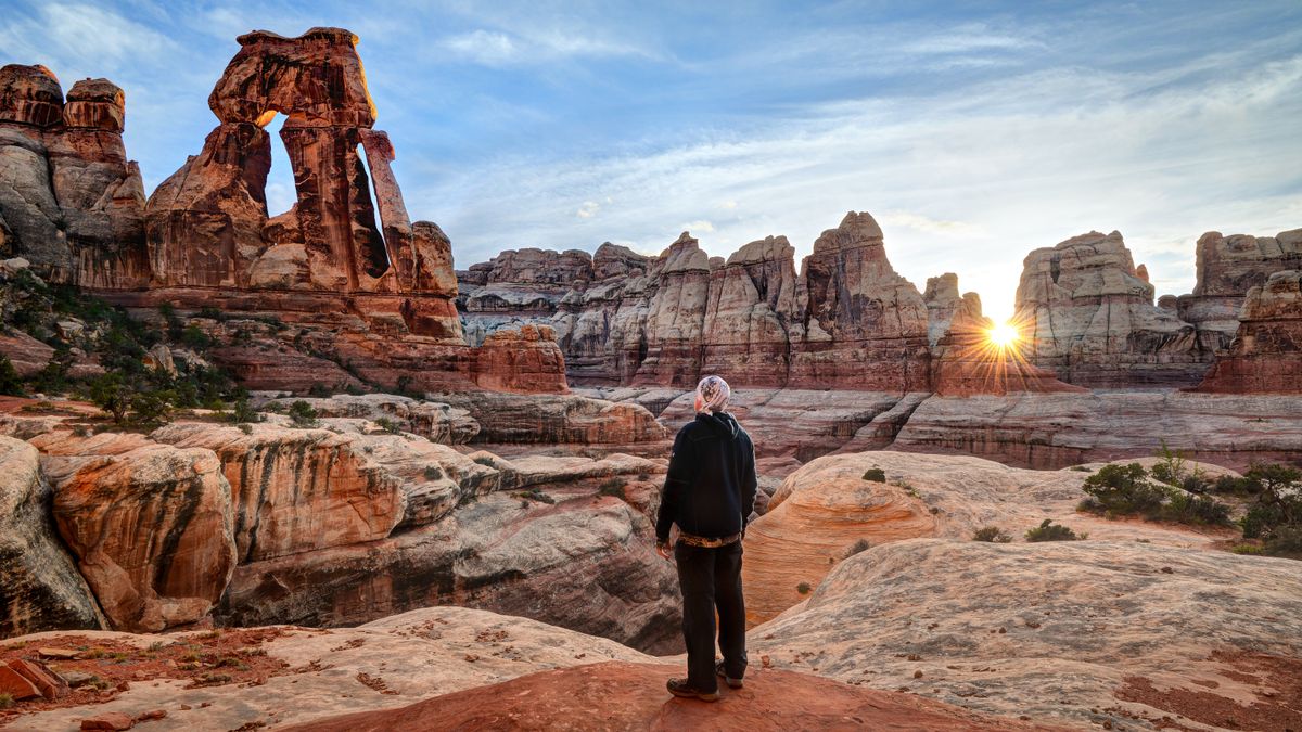 Person hiking in Utah desert