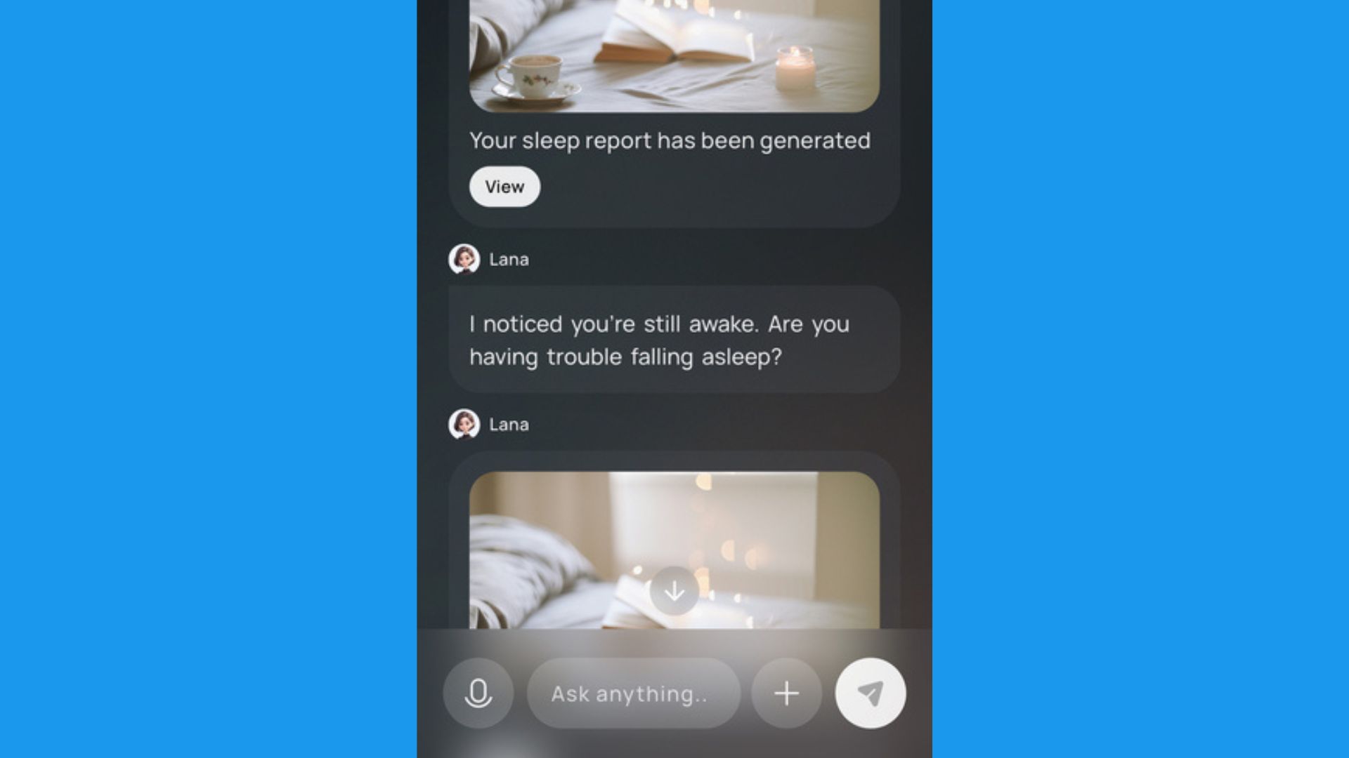 Screenshot of the Fitnexa App, displaying AI-assisted sleep advice.