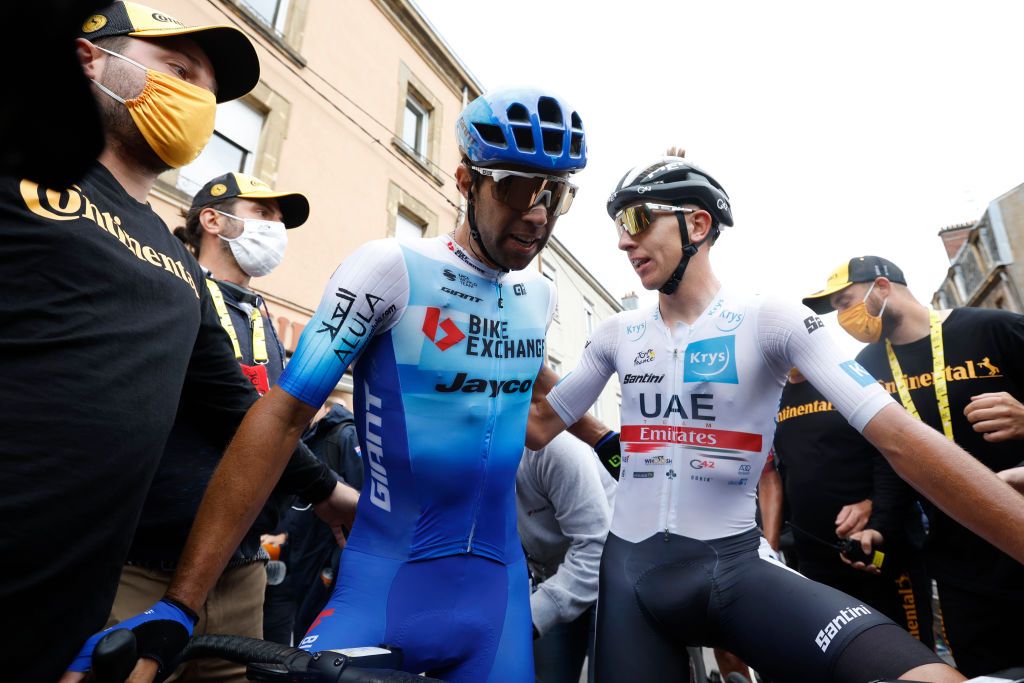 Michael Matthews and Tadej Pogacar after stage 6 at the Tour de France