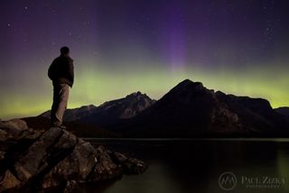Paul Zizka Self-Portrait with Aurora in Banff National Park, Canada