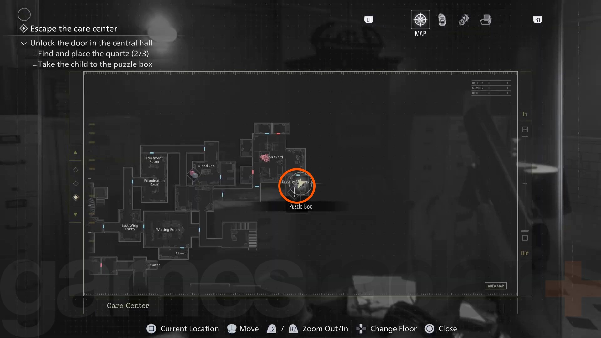 A map showing the location of the Level 3 wristband in Resident Evil Requiem.