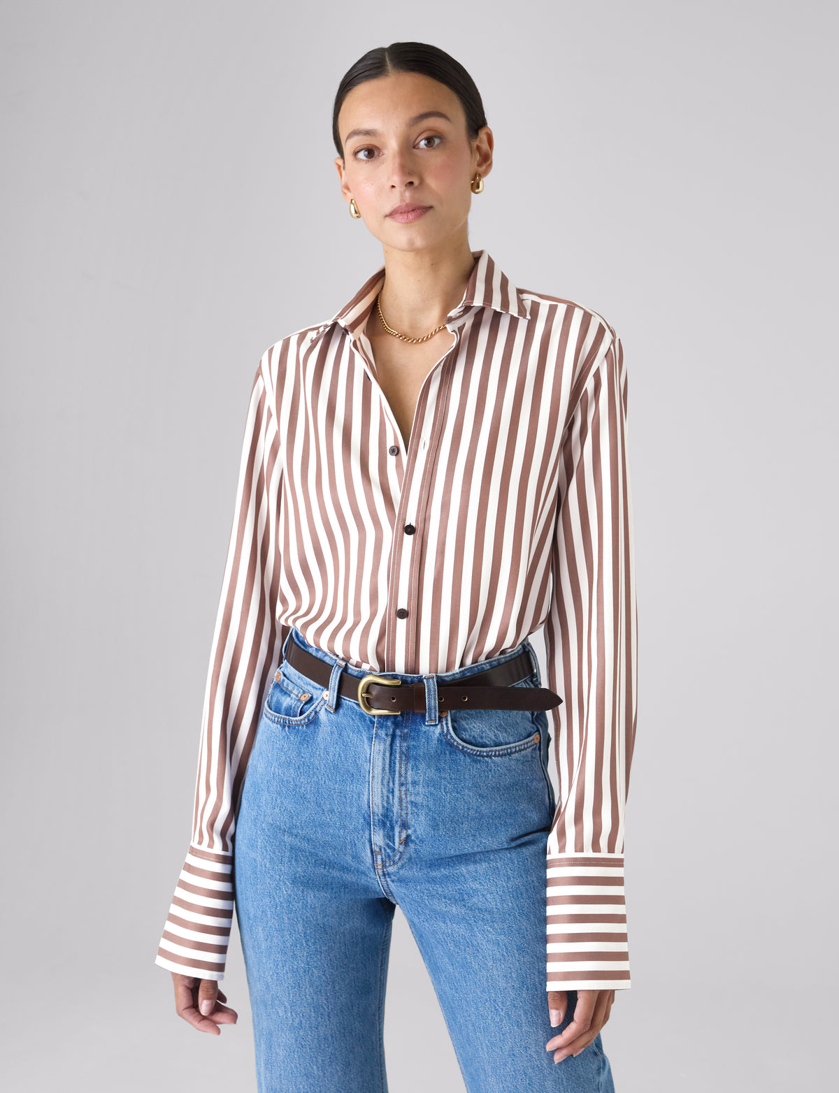 The Boyfriend Exaggerated Cuff: Tencel&amp;trade; Lyocell, Chocolate Stripe