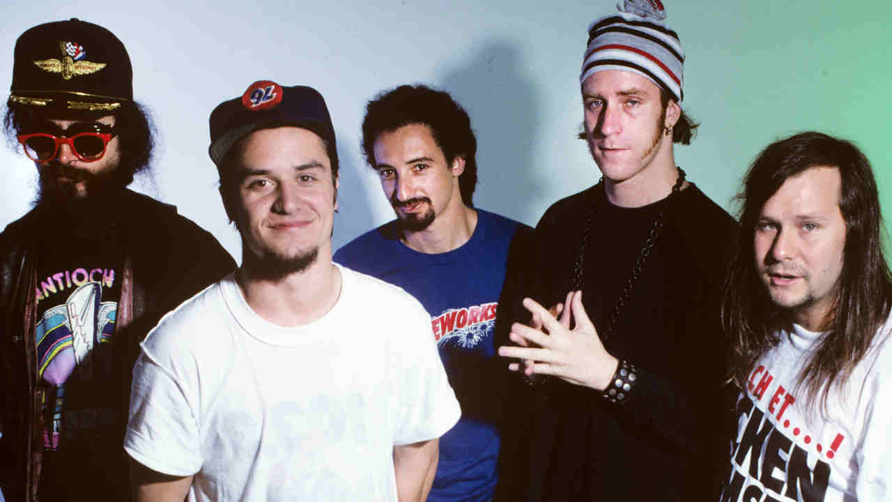 Faith No More posing for a photograph in 1992