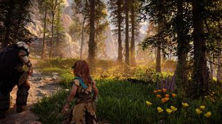 Young Aloy and Rost exploring in Horizon Forbidden West Remastered