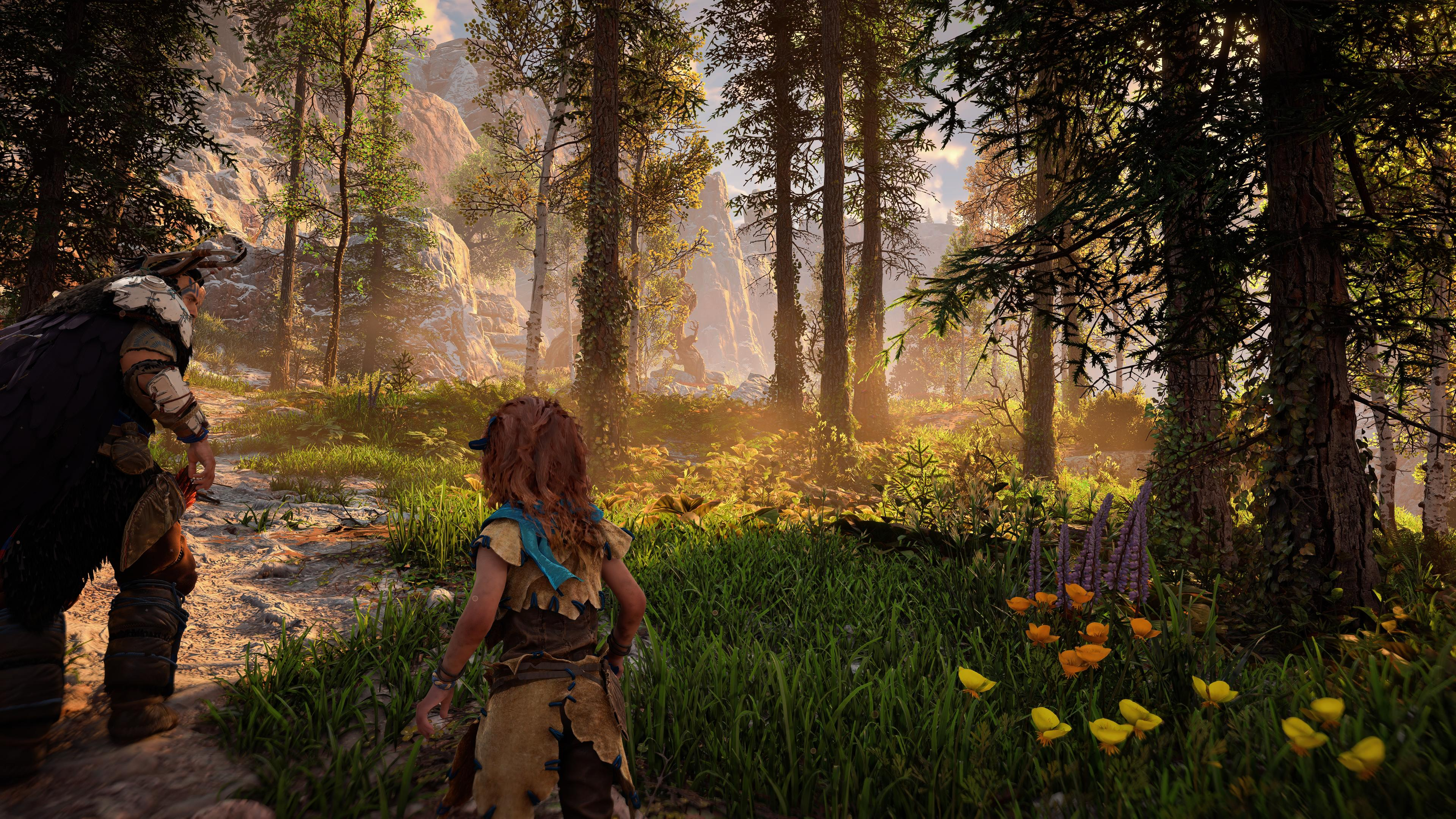 Young Aloy and Rost explore in Horizon Forbidden West Remastered