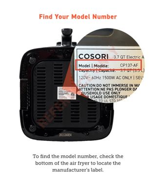 Instructions on how to find your Cosori air fryer model number