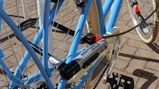 Bike locked upusing Kryptonite D-lock and Kryptoflex cable
