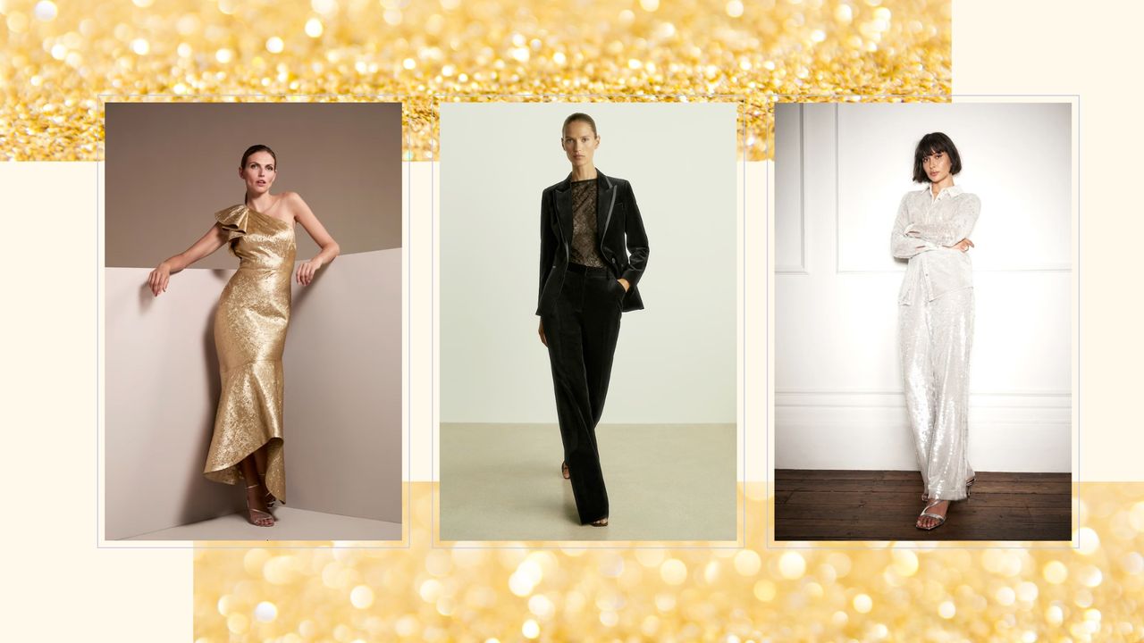 Composite image of models wearing new years eve outfits