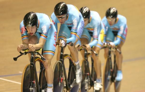 Belgium's Stijn Steels, Dominique Cornu, Jonathan Dufrasne and Tim Mertens during their qualification attempt.