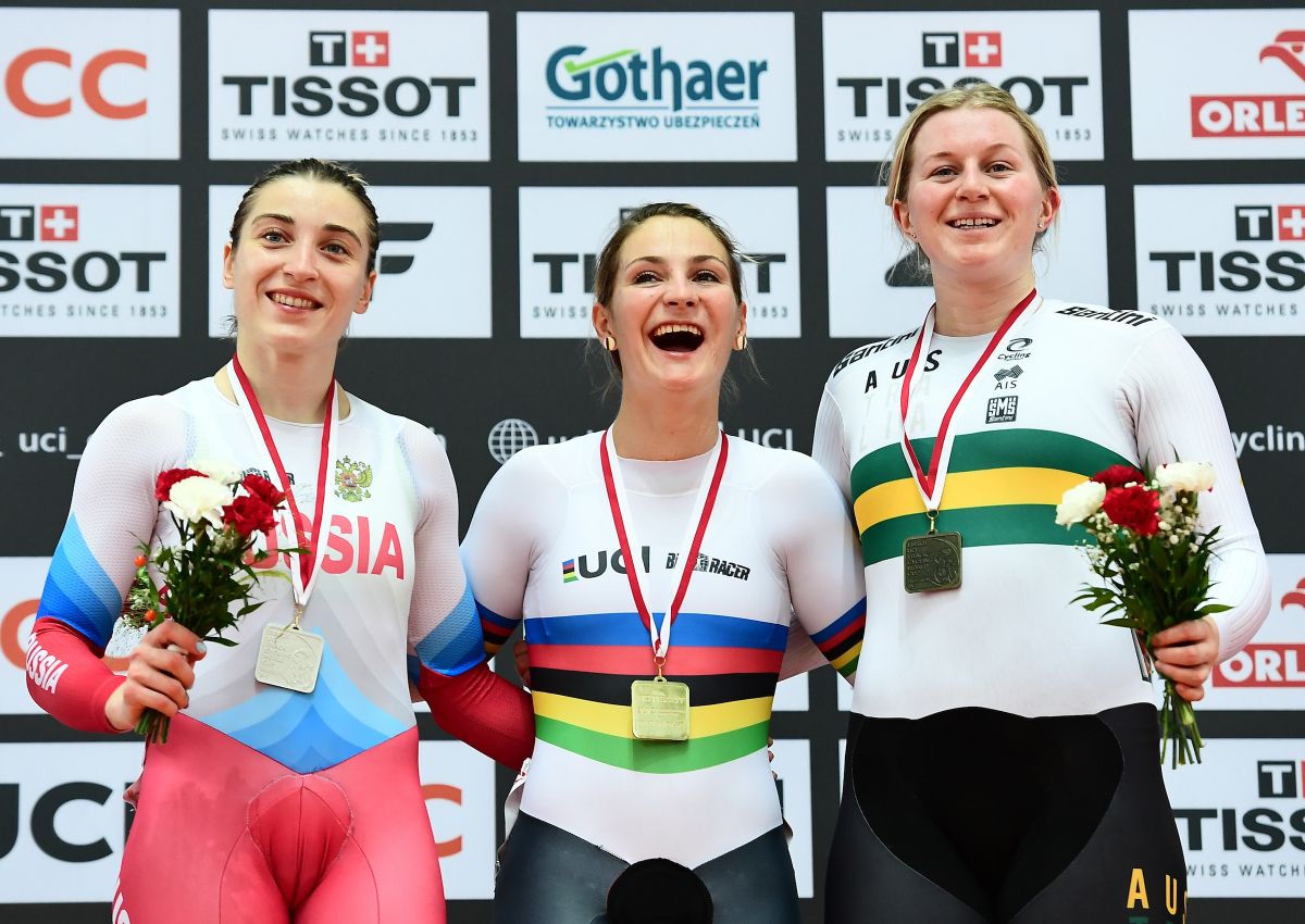 The podium of the women's keirin