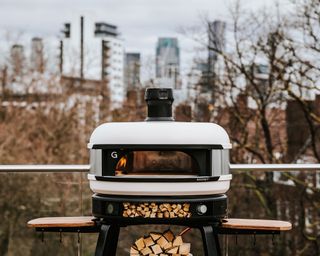 large pizza oven on a patio
