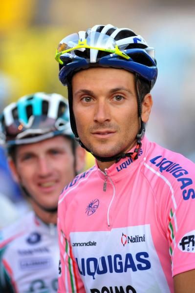 Ivan Basso (Liquigas) in his maglia rosa as Giro champion.