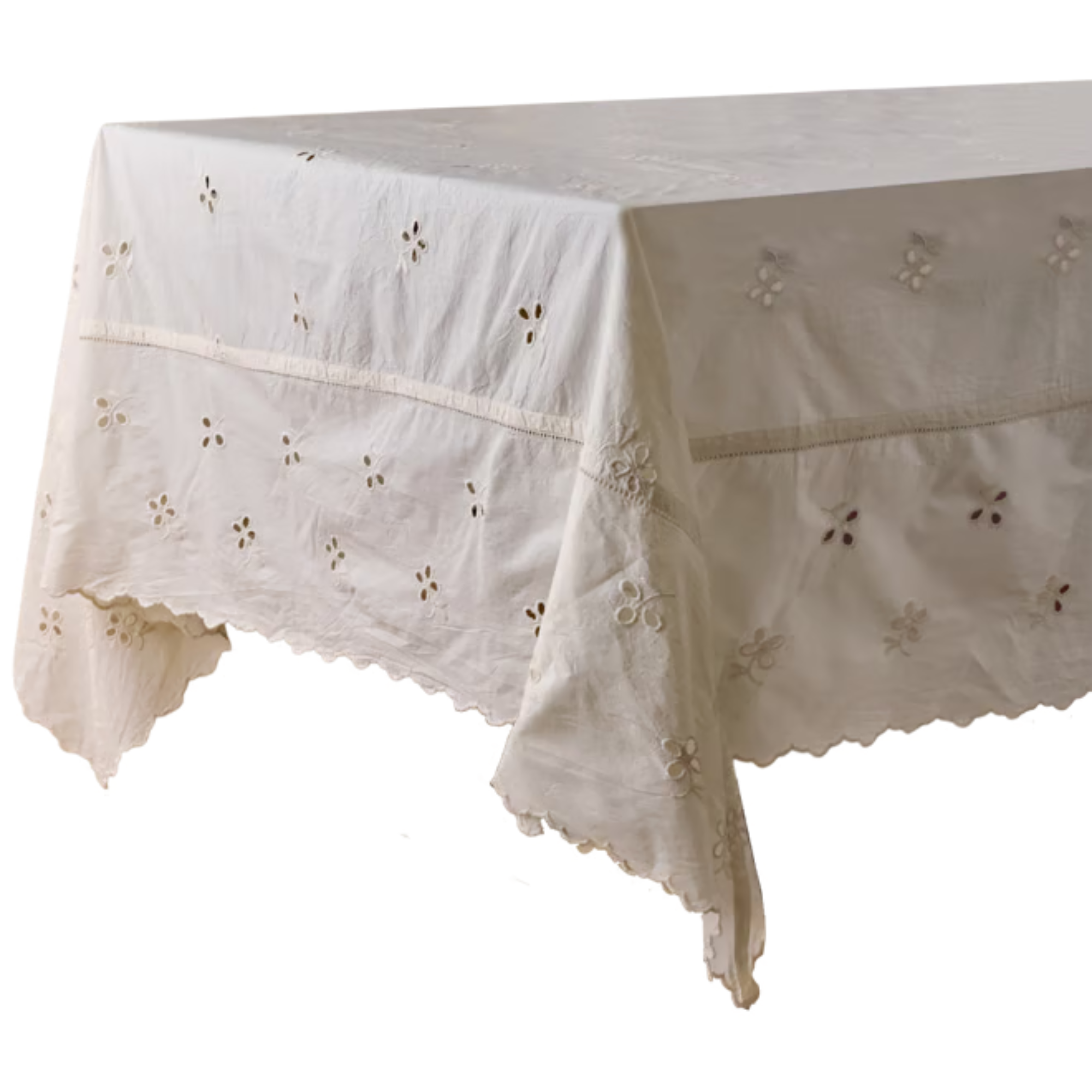 a white eyelet tablecloth