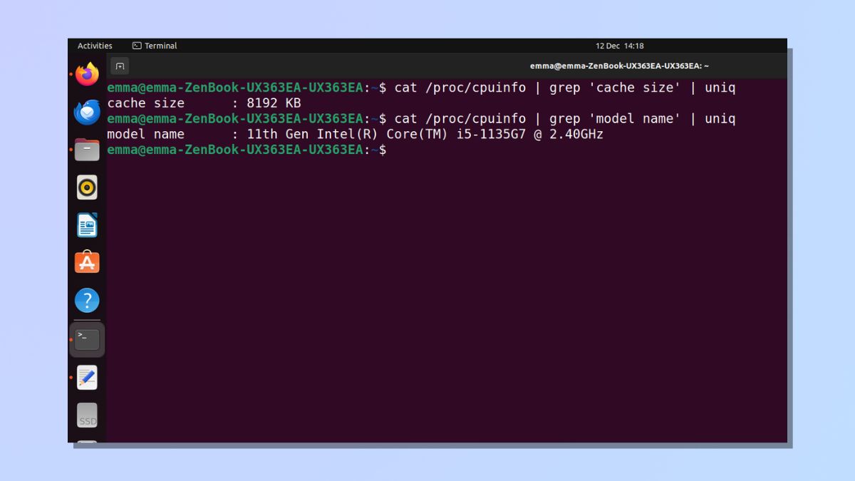 снимок экрана, показывающий, как найти информацию о процессоре в Linux — поиск конкретной информации в cpuinfo