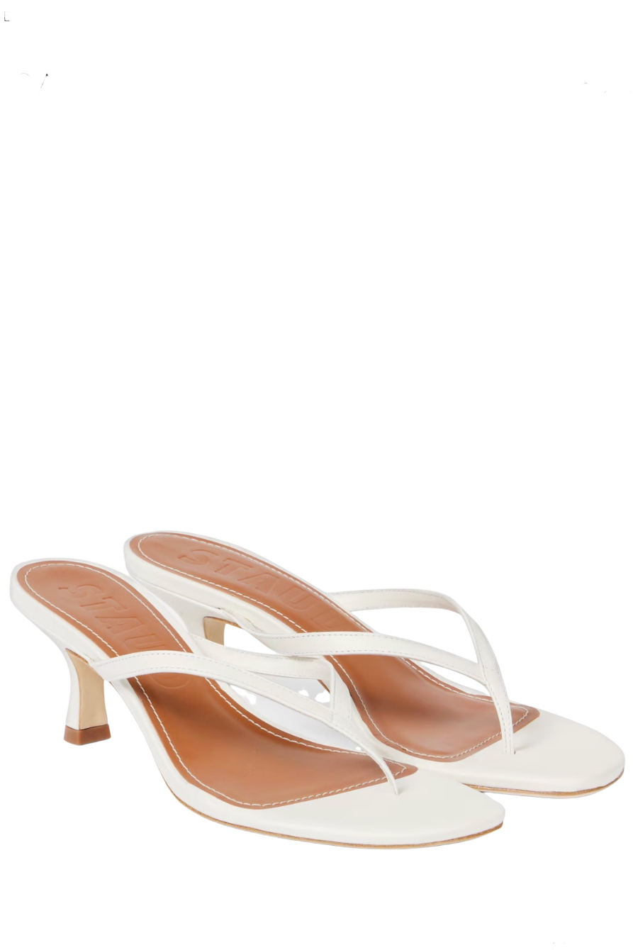 Staud, Freja Leather Thong Sandals in White - Staud