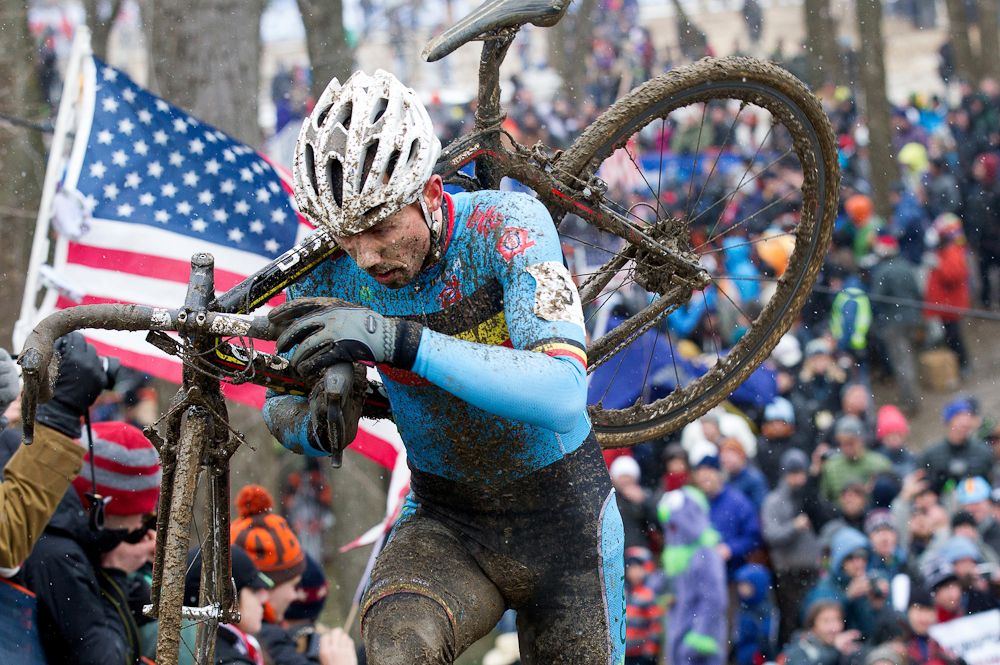 Sven Nys en route to winning the 2013 UCI Cyclo-cross World Championship in Louisville, Kentucky
