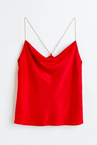 H&M Rhinestone-strap Satin Camisole Top