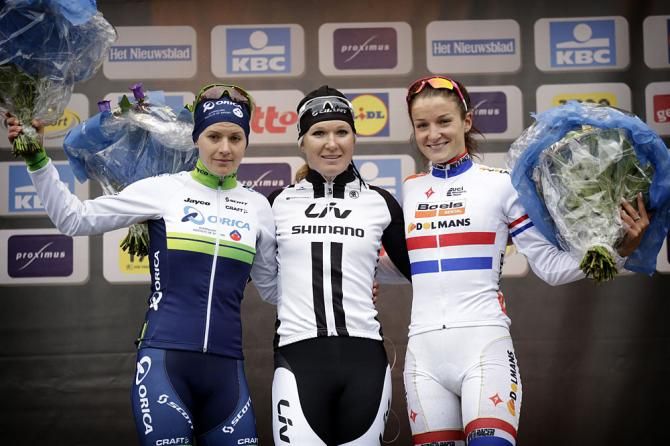 Elite women's podium: Emma Johansson (Orica - AIS), Amy Pieters (Team Giant-Shimano) and Elizabeth Lizzie Armitstead (Boels - Dolmans Cycling Team)