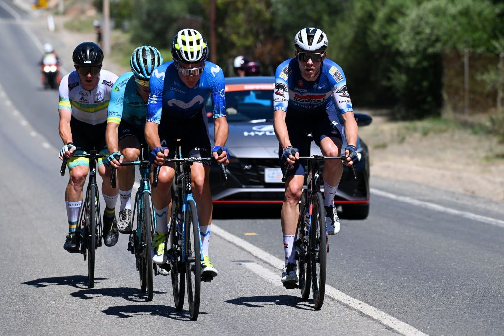 The breakaway of the day included Liam Walsh (Australia), Samuele Battistella (Astana Qazaqstan), Johan Jacobs (Movistar) and Casper Pedersen (Soudal QuickStep)