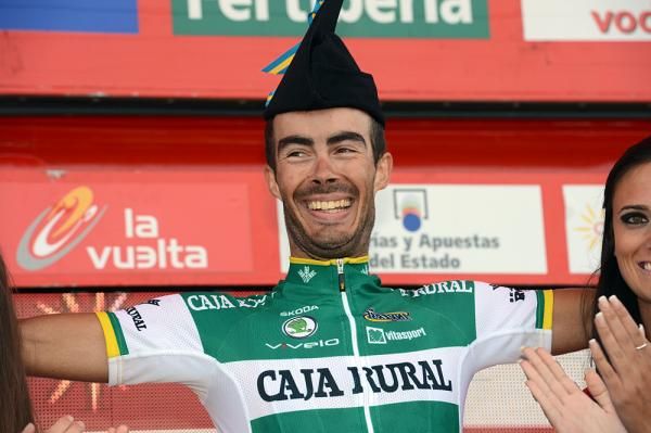 Antonio Piedra (Caja Rural) on the stage winner's podium in the Vuelta a Espana 2012