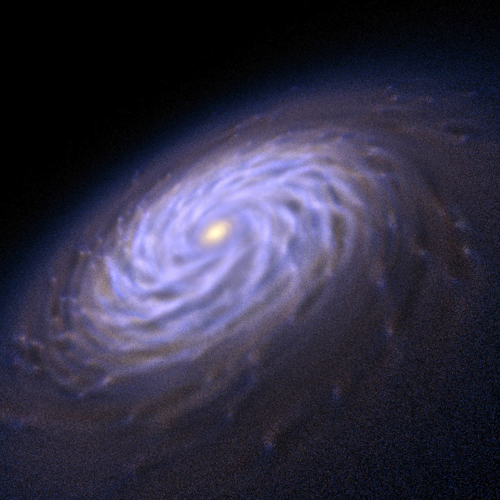 Supercomputer simulations have revealed that spiral galaxies grow their arms due to perturbations in their formation disks.