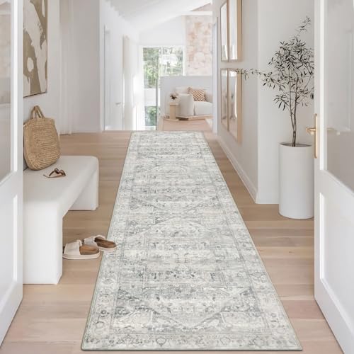 Homcomodar Boho Hallway Runner Rug 65x240cm Non Slip Washable Distressed Kitchen Runner Rugs Vintage Floor Carpet Runner for Hallway Entryway Laundry Besides